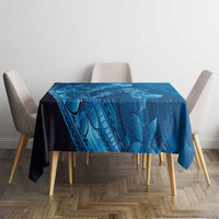 Blue Gradient Polynesia Jellyfish Tablecloth Plumeria Polynesian Tattoo Glowing Vibes