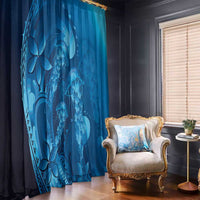 Blue Gradient Polynesia Jellyfish Window Curtain Plumeria Polynesian Tattoo Glowing Vibes