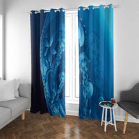 Blue Gradient Polynesia Jellyfish Window Curtain Plumeria Polynesian Tattoo Glowing Vibes