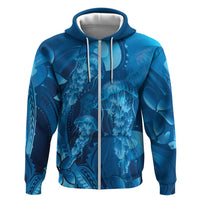 Blue Gradient Polynesia Jellyfish Zip Hoodie Plumeria Polynesian Tattoo Glowing Vibes LT14 Zip Hoodie Blue - Polynesian Pride