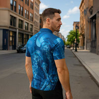 Blue Gradient Polynesia Jellyfish Zipper Polo Shirt Plumeria Polynesian Tattoo Glowing Vibes