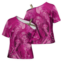 Pink Gradient Polynesia Jellyfish Cross Shoulder Shirt Plumeria Polynesian Tattoo Glowing Vibes