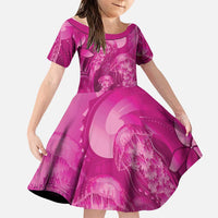 Pink Gradient Polynesia Jellyfish Family Matching Off The Shoulder Long Sleeve Dress and Hawaiian Shirt Plumeria Polynesian Tattoo Glowing Vibes LT14 Daughter's Dress Pink - Polynesian Pride