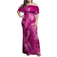 Pink Gradient Polynesia Jellyfish Family Matching Off Shoulder Maxi Dress and Hawaiian Shirt Plumeria Polynesian Tattoo Glowing Vibes