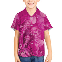 Pink Gradient Polynesia Jellyfish Family Matching Puletasi and Hawaiian Shirt Plumeria Polynesian Tattoo Glowing Vibes