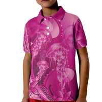 Pink Gradient Polynesia Jellyfish Kid Polo Shirt Plumeria Polynesian Tattoo Glowing Vibes