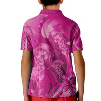 Pink Gradient Polynesia Jellyfish Kid Polo Shirt Plumeria Polynesian Tattoo Glowing Vibes
