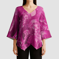 Pink Gradient Polynesia Jellyfish Kimono Sleeve Blouse Plumeria Polynesian Tattoo Glowing Vibes LT14 - Polynesian Pride