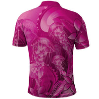 Pink Gradient Polynesia Jellyfish Polo Shirt Plumeria Polynesian Tattoo Glowing Vibes