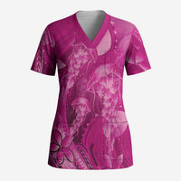 Pink Gradient Polynesia Jellyfish Scrub Top Plumeria Polynesian Tattoo Glowing Vibes