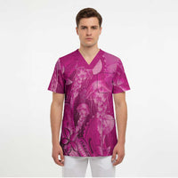 Pink Gradient Polynesia Jellyfish Scrub Top Plumeria Polynesian Tattoo Glowing Vibes