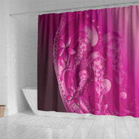 Pink Gradient Polynesia Jellyfish Shower Curtain Plumeria Polynesian Tattoo Glowing Vibes