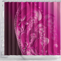 Pink Gradient Polynesia Jellyfish Shower Curtain Plumeria Polynesian Tattoo Glowing Vibes
