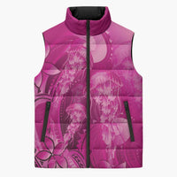Pink Gradient Polynesia Jellyfish Sleeveless Puffer Jacket Plumeria Polynesian Tattoo Glowing Vibes