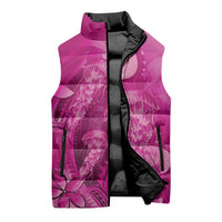 Pink Gradient Polynesia Jellyfish Sleeveless Puffer Jacket Plumeria Polynesian Tattoo Glowing Vibes