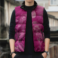 Pink Gradient Polynesia Jellyfish Sleeveless Puffer Jacket Plumeria Polynesian Tattoo Glowing Vibes