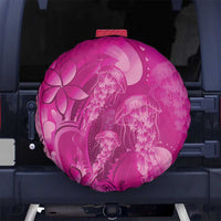 Pink Gradient Polynesia Jellyfish Spare Tire Cover Plumeria Polynesian Tattoo Glowing Vibes