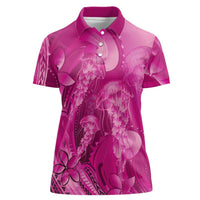 Pink Gradient Polynesia Jellyfish Women Polo Shirt Plumeria Polynesian Tattoo Glowing Vibes
