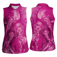 Pink Gradient Polynesia Jellyfish Women Sleeveless Polo Shirt Plumeria Polynesian Tattoo Glowing Vibes LT14 - Polynesian Pride
