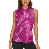Pink Gradient Polynesia Jellyfish Women Sleeveless Polo Shirt Plumeria Polynesian Tattoo Glowing Vibes LT14 - Polynesian Pride