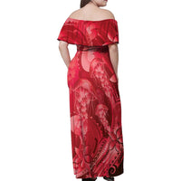 Red Gradient Polynesia Jellyfish Family Matching Off Shoulder Maxi Dress and Hawaiian Shirt Plumeria Polynesian Tattoo Glowing Vibes LT14 - Polynesian Pride