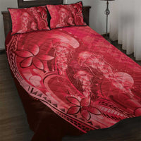 Red Gradient Polynesia Jellyfish Quilt Bed Set Plumeria Polynesian Tattoo Glowing Vibes