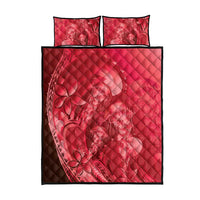 Red Gradient Polynesia Jellyfish Quilt Bed Set Plumeria Polynesian Tattoo Glowing Vibes