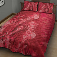 Red Gradient Polynesia Jellyfish Quilt Bed Set Plumeria Polynesian Tattoo Glowing Vibes