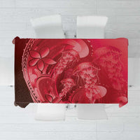 Red Gradient Polynesia Jellyfish Tablecloth Plumeria Polynesian Tattoo Glowing Vibes