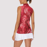 Red Gradient Polynesia Jellyfish Women Sleeveless Polo Shirt Plumeria Polynesian Tattoo Glowing Vibes