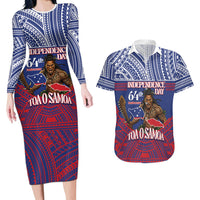 Personalised Samoa Independence Day Couples Matching Long Sleeve Bodycon Dress and Hawaiian Shirt 64th Anniversary Toa O Samoa