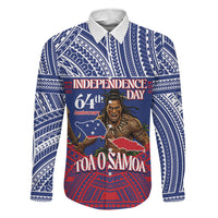 Personalised Samoa Independence Day Family Matching Off The Shoulder Long Sleeve Dress and Hawaiian Shirt 64th Anniversary Toa O Samoa LT14 Dad's Shirt - Long Sleeve Blue - Polynesian Pride