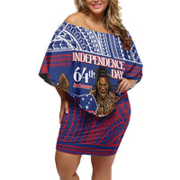 Personalised Samoa Independence Day Off Shoulder Short Dress 64th Anniversary Toa O Samoa LT14 Women Blue - Polynesian Pride