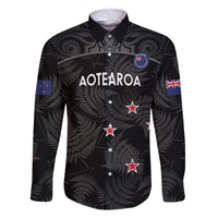 Custom New Zealand Silver Fern Football Family Matching Tank Maxi Dress and Hawaiian Shirt Summer 2024 Olympic Go Aotearoa LT14 Dad's Shirt - Long Sleeve Black - Polynesian Pride