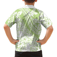 Polynesian Tiare Flower Sage Green Pastel Family Matching Off The Shoulder Long Sleeve Dress and Hawaiian Shirt LT14 - Polynesian Pride