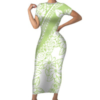 Polynesian Tiare Flower Sage Green Pastel Family Matching Short Sleeve Bodycon Dress and Hawaiian Shirt LT14 Mom's Dress Sage Green - Polynesian Pride
