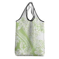 Polynesian Tiare Flower Sage Green Pastel Grocery Bag
