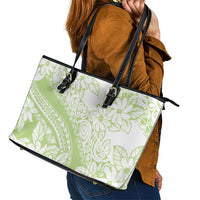 Polynesian Tiare Flower Sage Green Pastel Leather Tote Bag