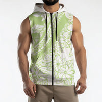 Polynesian Tiare Flower Sage Green Pastel Sleeveless Zip Hoodie