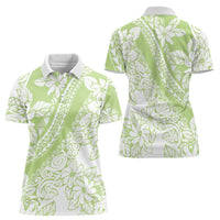 Polynesian Tiare Flower Sage Green Pastel Women Polo Shirt