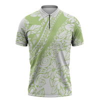 Polynesian Tiare Flower Sage Green Pastel Zipper Polo Shirt