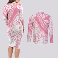Polynesian Tiare Flower Pink Pastel Vibes Couples Matching Long Sleeve Bodycon Dress and Long Sleeve Button Shirt LT14 - Polynesian Pride