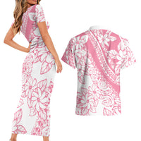 Polynesian Tiare Flower Pink Pastel Vibes Couples Matching Short Sleeve Bodycon Dress and Hawaiian Shirt LT14 - Polynesian Pride