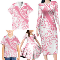Polynesian Tiare Flower Pink Pastel Vibes Family Matching Long Sleeve Bodycon Dress and Hawaiian Shirt LT14 - Polynesian Pride