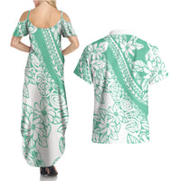 Polynesian Tiare Flower Cyan Pastel Vibes Couples Matching Summer Maxi Dress and Hawaiian Shirt LT14 - Polynesian Pride