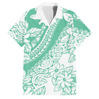 Polynesian Tiare Flower Cyan Pastel Vibes Family Matching Off Shoulder Short Dress and Hawaiian Shirt