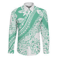 Polynesian Tiare Flower Cyan Pastel Vibes Family Matching Short Sleeve Bodycon Dress and Hawaiian Shirt LT14 Dad's Shirt - Long Sleeve Cyan - Polynesian Pride