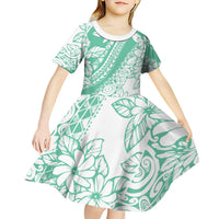 Polynesian Tiare Flower Cyan Pastel Vibes Kid Short Sleeve Dress