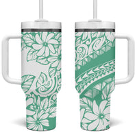 Polynesian Tiare Flower Cyan Pastel Vibes Tumbler With Handle
