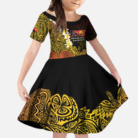Papua New Guinea 1975 Family Matching Short Sleeve Bodycon Dress and Hawaiian Shirt Create Our History Inspire Our Future LT14 Daughter's Dress Black - Polynesian Pride